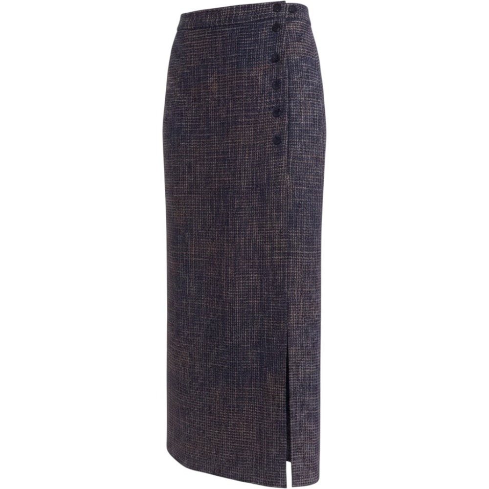 Emily Lanier Skirt Women 6 Purple Wool Tweed Pencil Side Button Slit Vintage USA